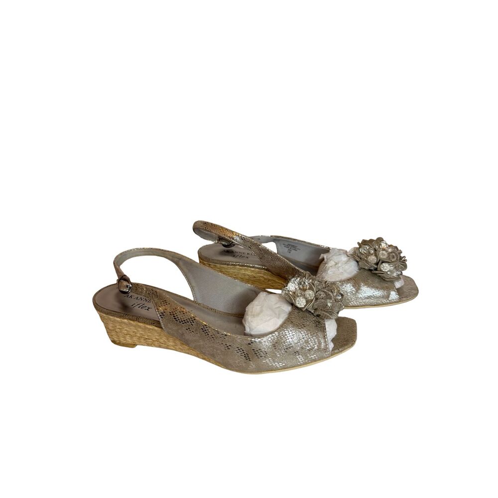 Anne Klein iFlex Wedge Sandals Metallic Gold Slingback Espadrille Womens 7.5 - Picture 2 of 5